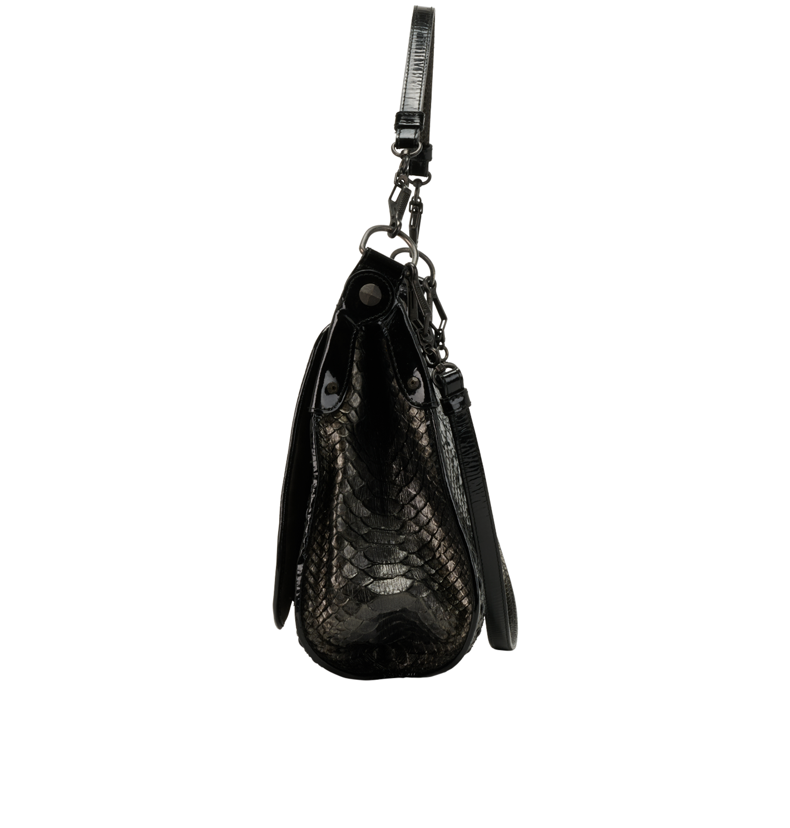 Vintage Large Flap Bag, &pound;395, Handbags, Brown, Leather/Python, Bottom view